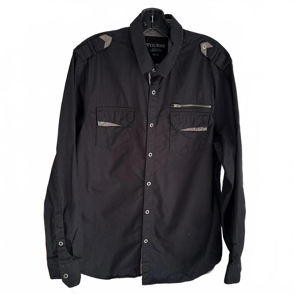 GUESS Men's Black 100% Cotton Button Down Casual Shirt - XL
